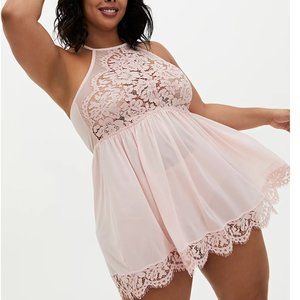 TORRID - LIGHT PINK, LACE. HIGH NECK BABYDOLL